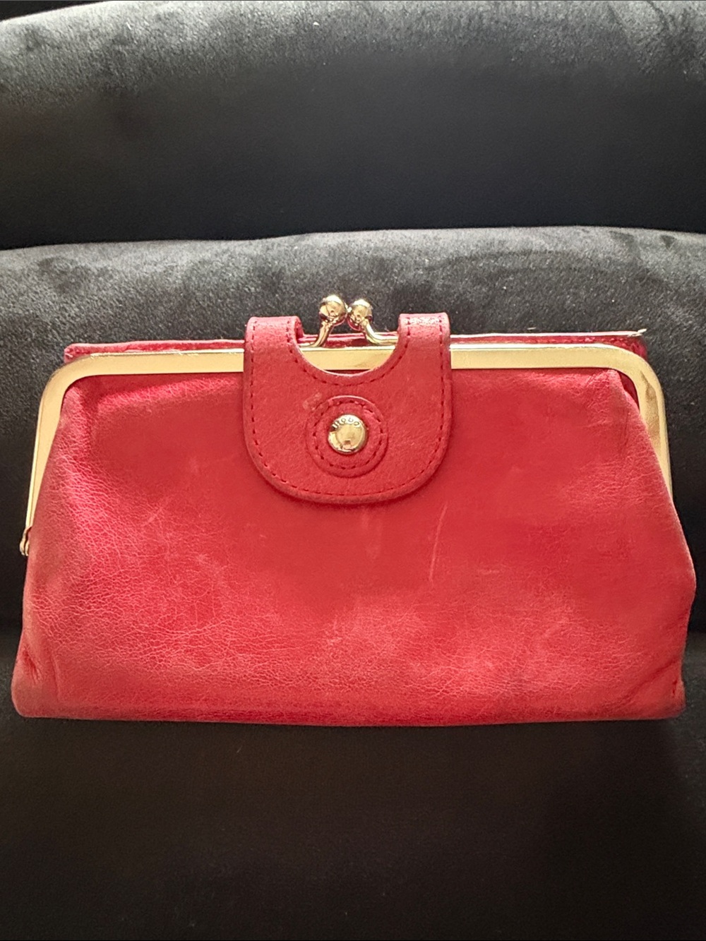 HOBO Red Leather Kiss-Lock Clutch with Gold Hardware